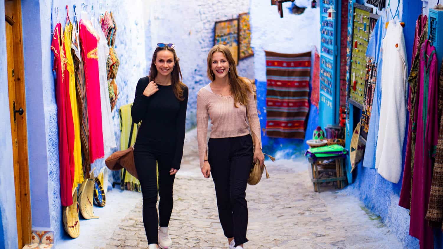 us walking in Chefchouen, the blue city in Morocco